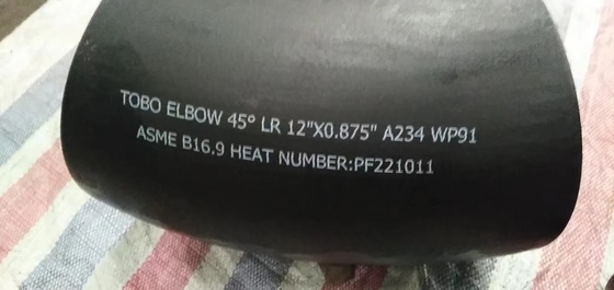 मिश्र धातु इस्पात पाइप फिटिंग 45 कोहनी A234 ग्रेड WP91 12 &quot;X0.875&quot; बट वेल्डिंग कोहनी