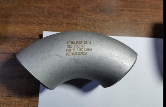 निर्बाध बट वेल्डिंग 90° लंबाई त्रिज्या कोहनी 6 ”SCH-40 ASTM A815 UNS S31803